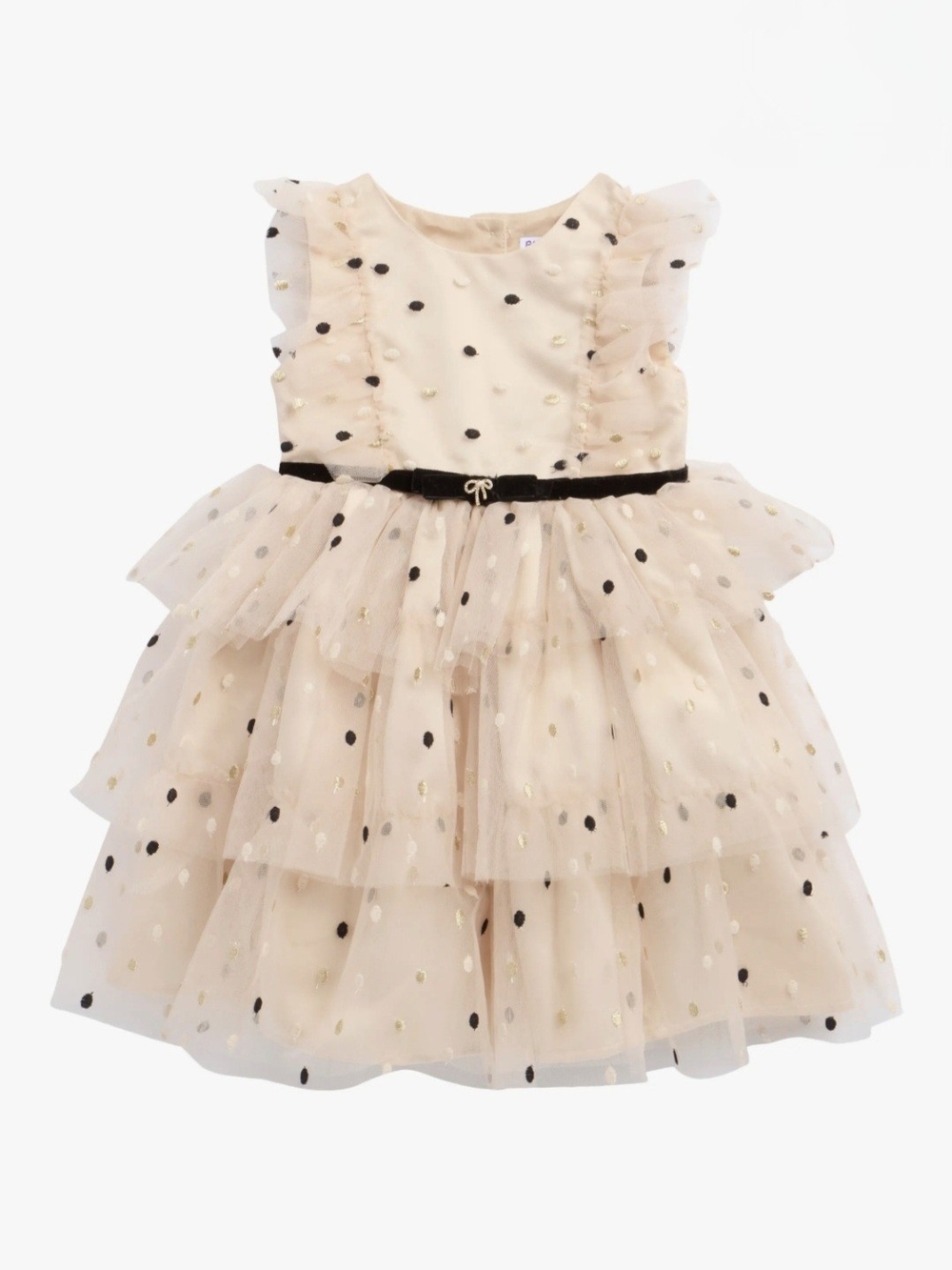 Blueberi Boulevard Champagne Multi Dot Detail Dress For Toddler Girls
